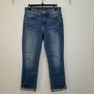 EUC NYDJ Marilyn Cuff Ankle Crop Straight Leg Jeans Pants Stretch 6 Medium Blue